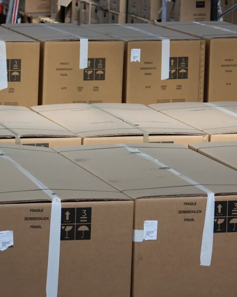 Master cartons printed with handling symbols and shipping marks